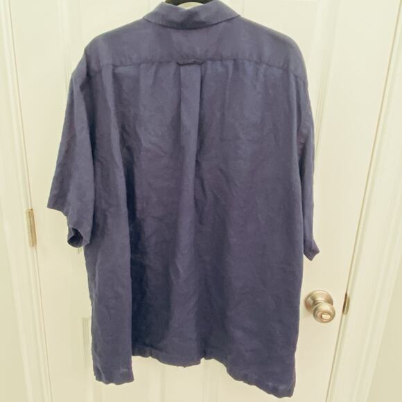 Vintage Polo Ralph Lauren Shirt Mens XXL Navy Blue Caldwell Linen Loop Collar - Picture 7 of 7
